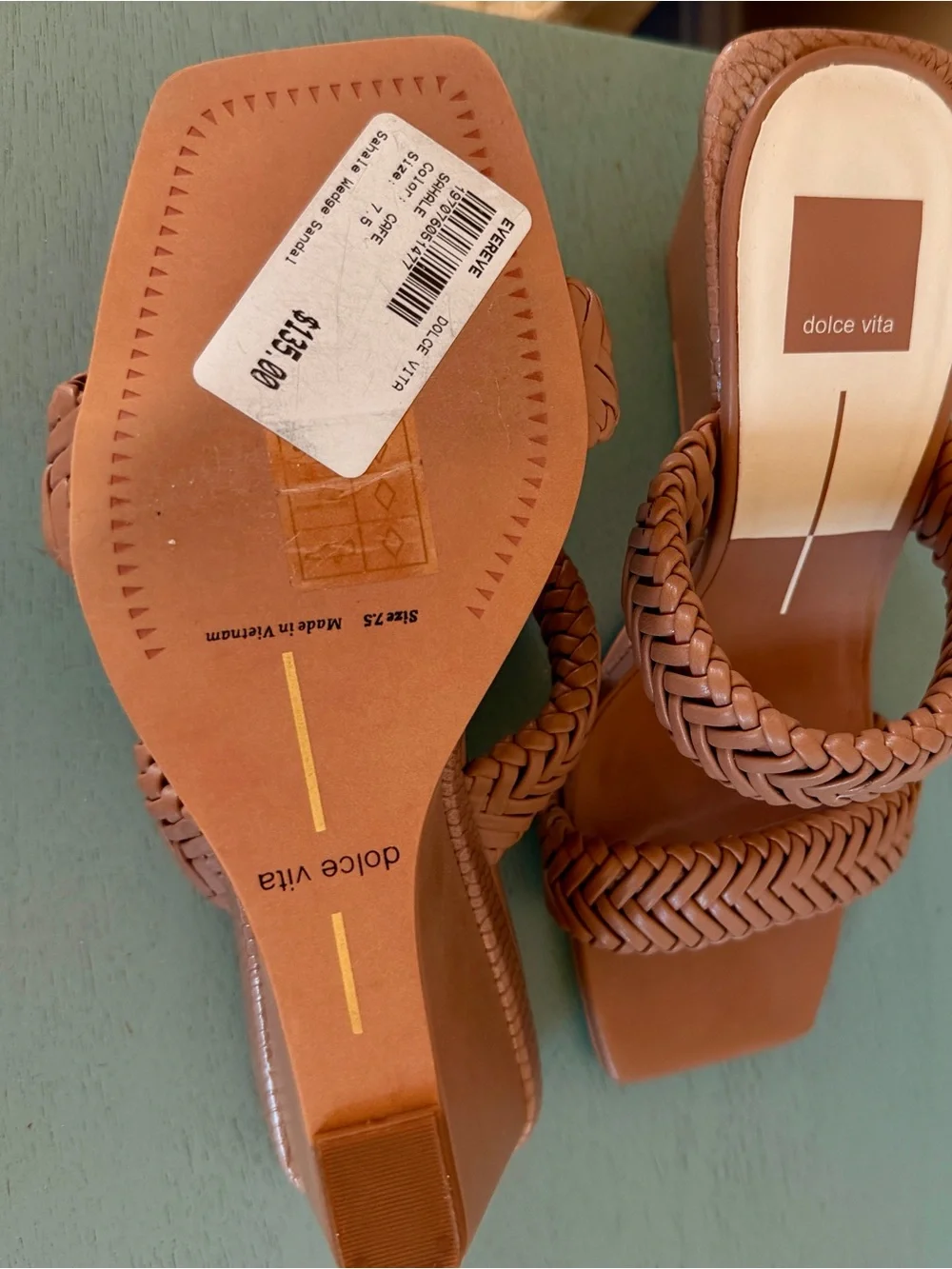 Dolce Vita Cognac Braided Two-Strap Wedge Sandals
